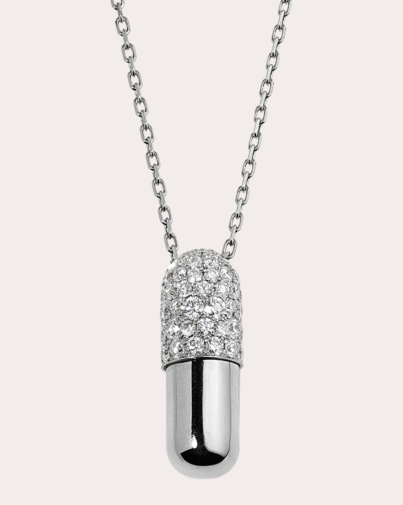 Diamond & 18k White Gold Large Pill Pendant Necklace