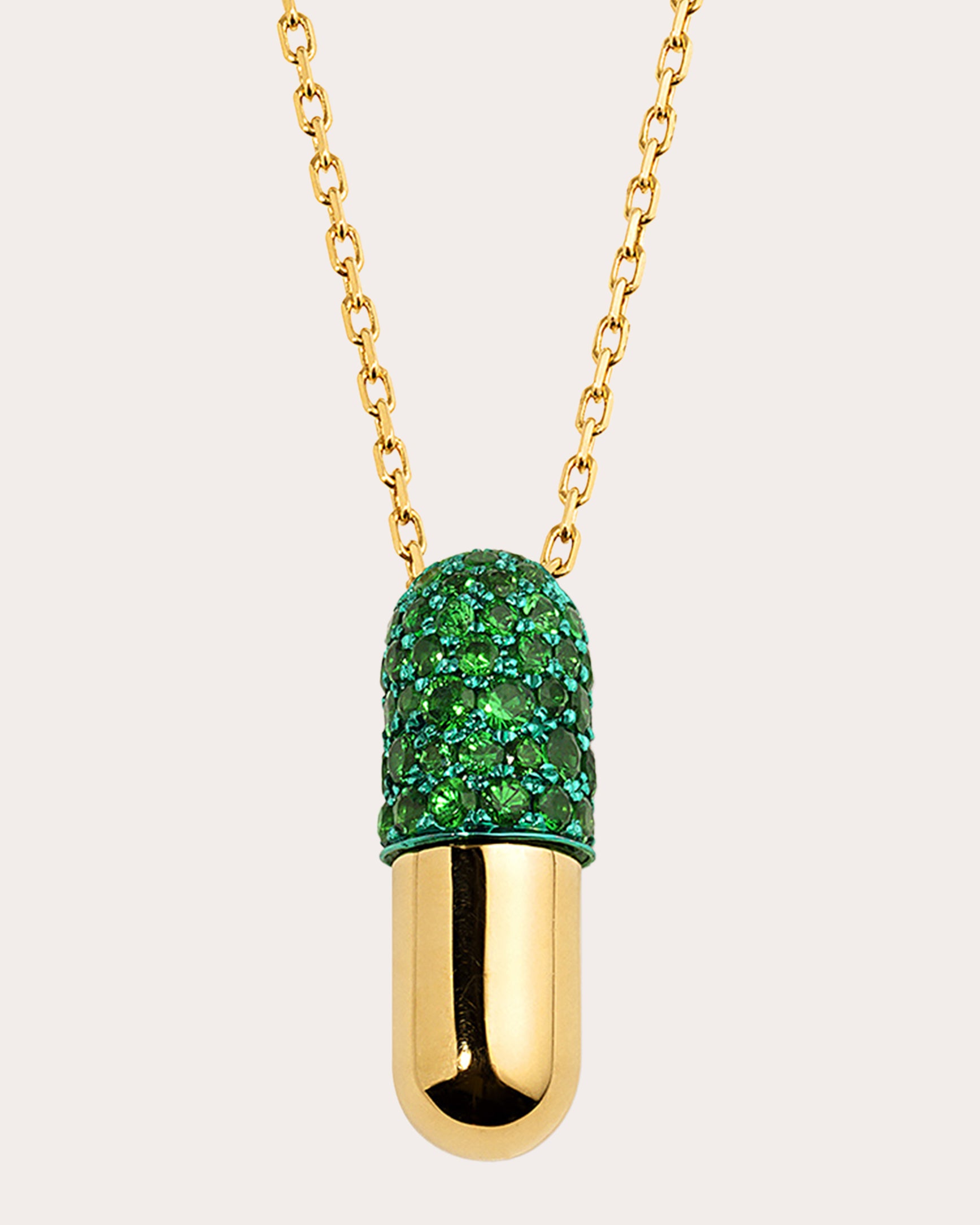 Tsavorite Garnet & 18k Gold Large Pill Pendant Necklace