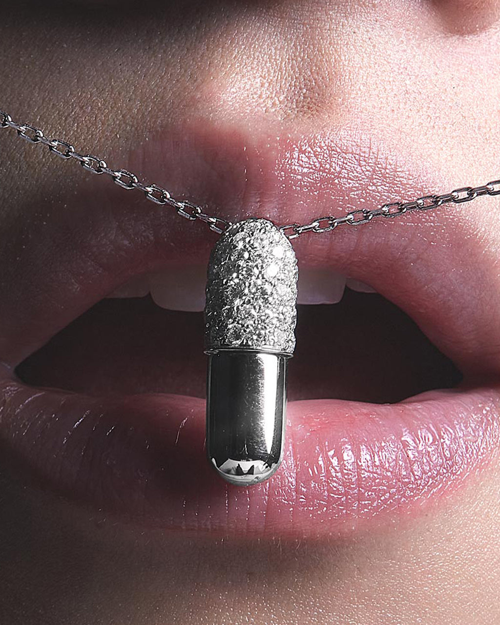 Diamond & 18k White Gold Large Pill Pendant Necklace