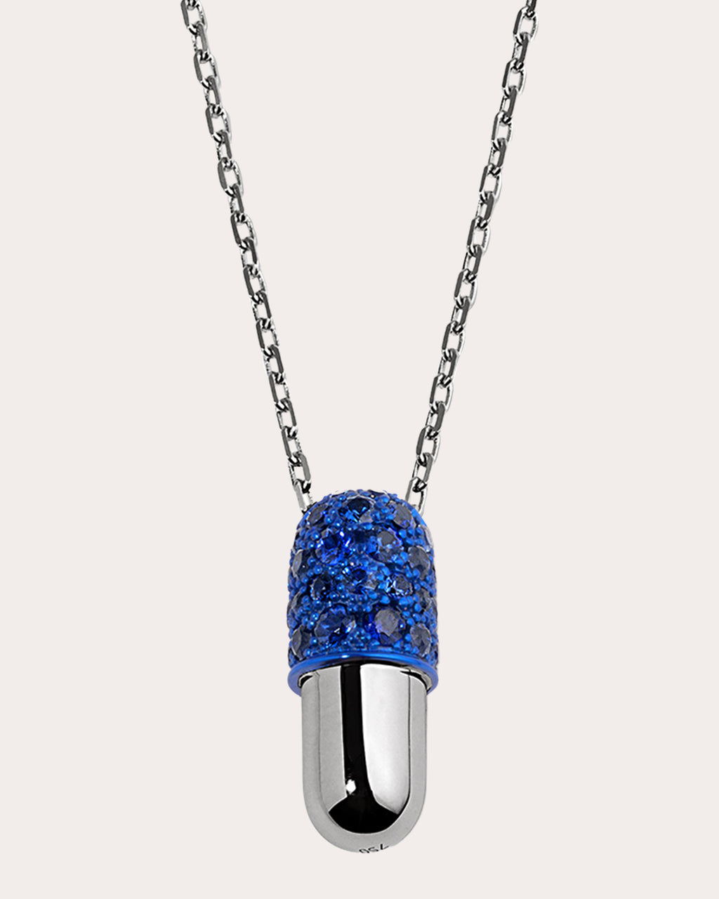 Sapphire & 18k White Gold Medium Pill Pendant Necklace