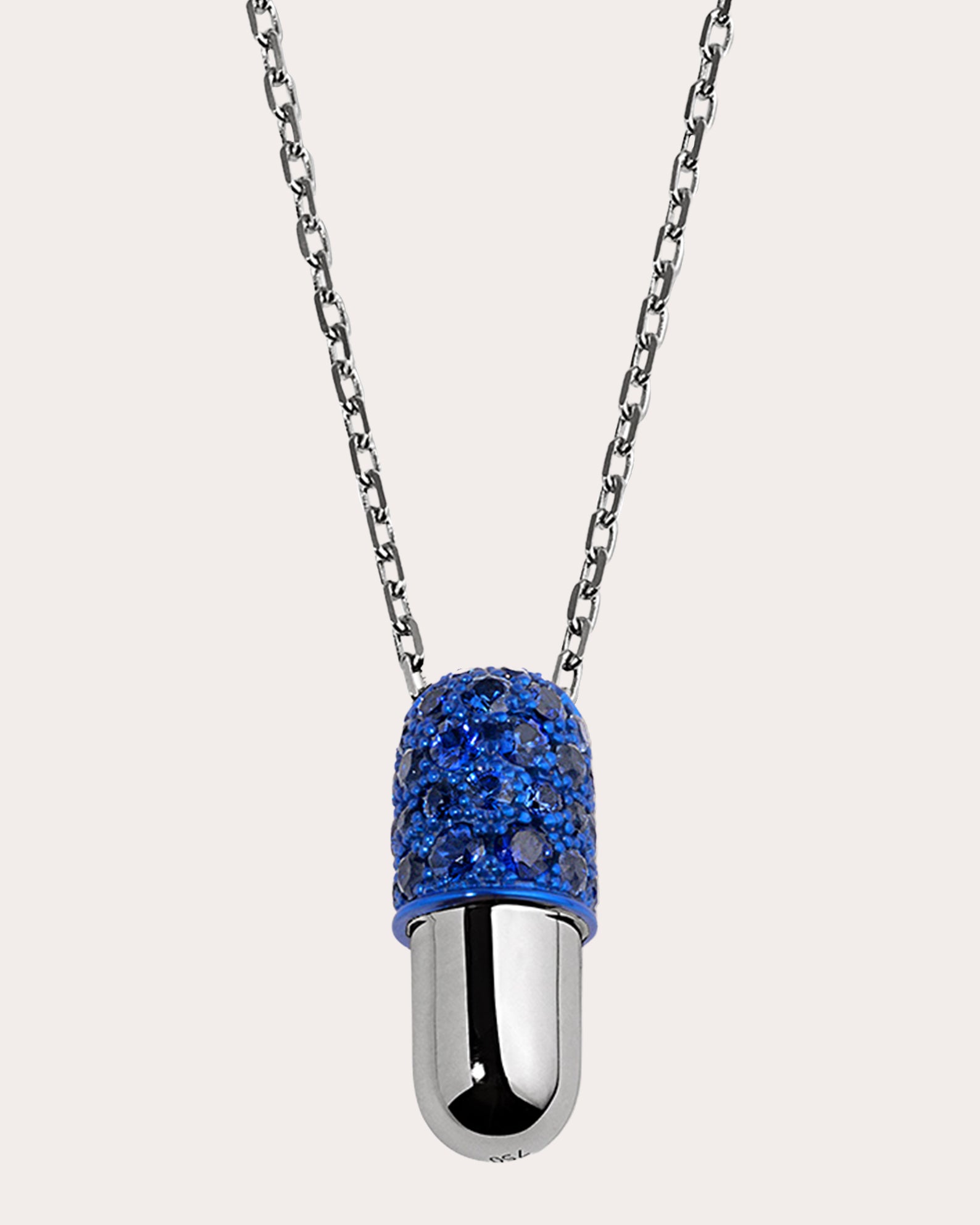 Sapphire & 18k White Gold Medium Pill Pendant Necklace