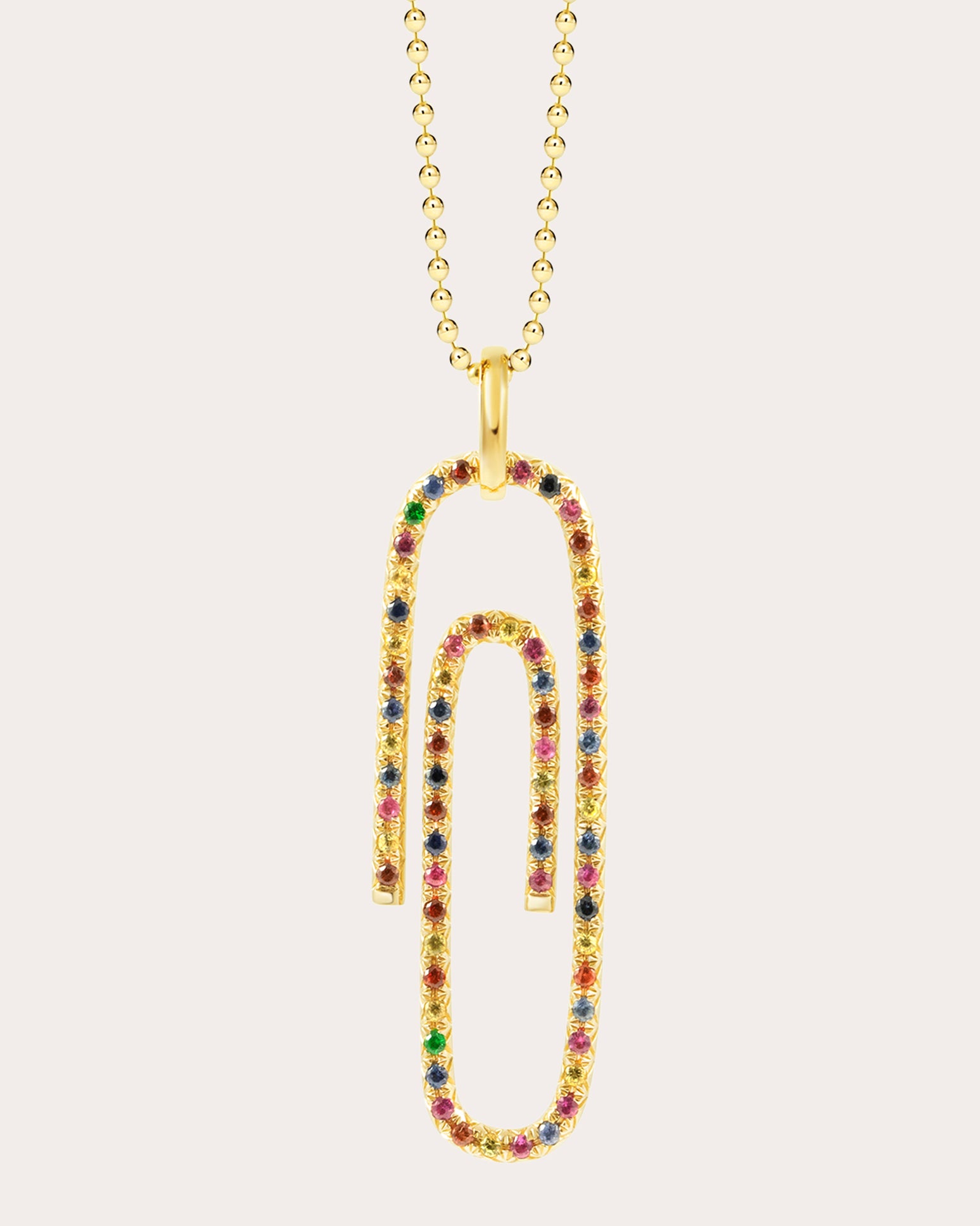 Rainbow Sapphire Playtime Paperclip Pendant Necklace