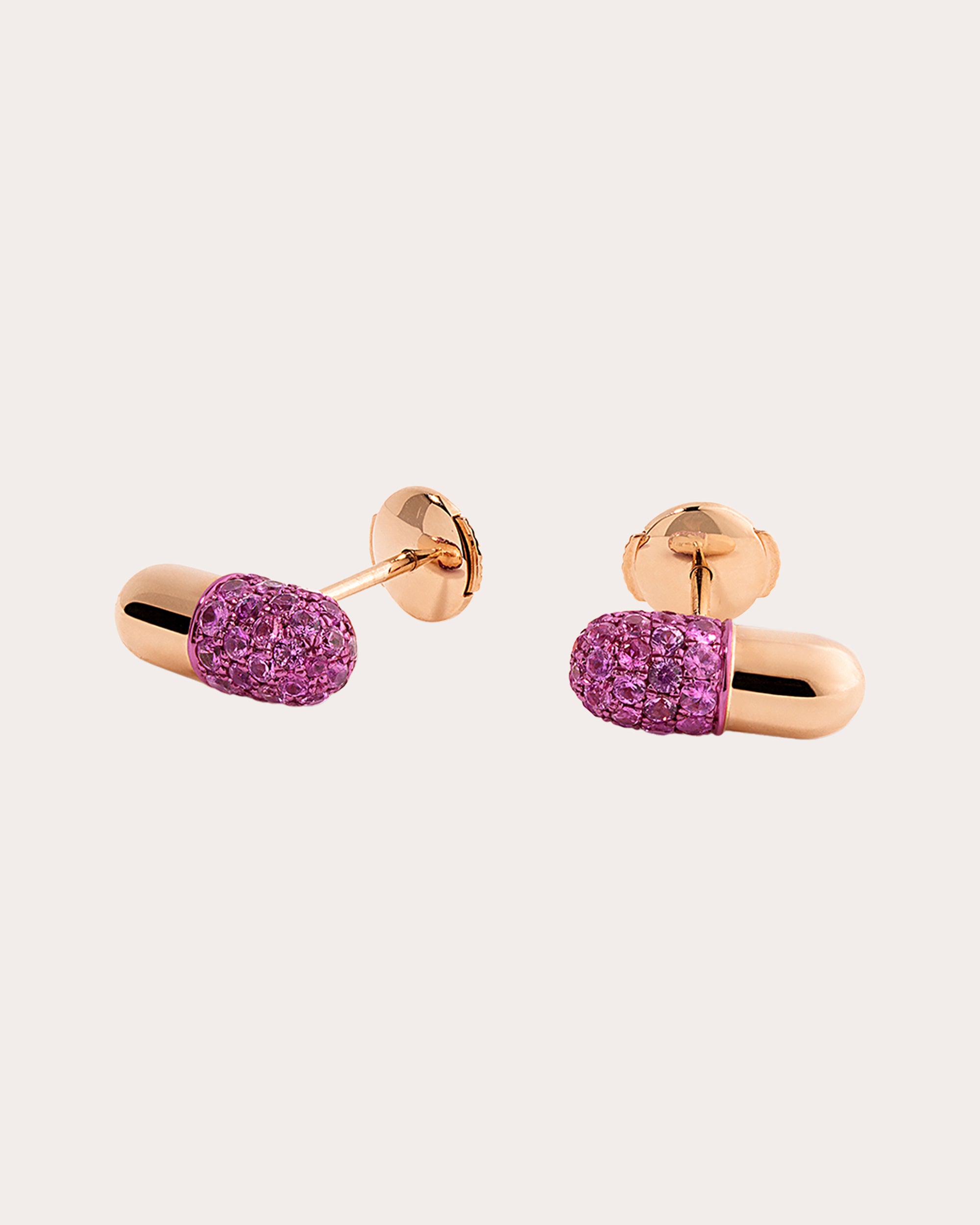 Pink Sapphire & 18k Rose Gold Pill Stud Earrings