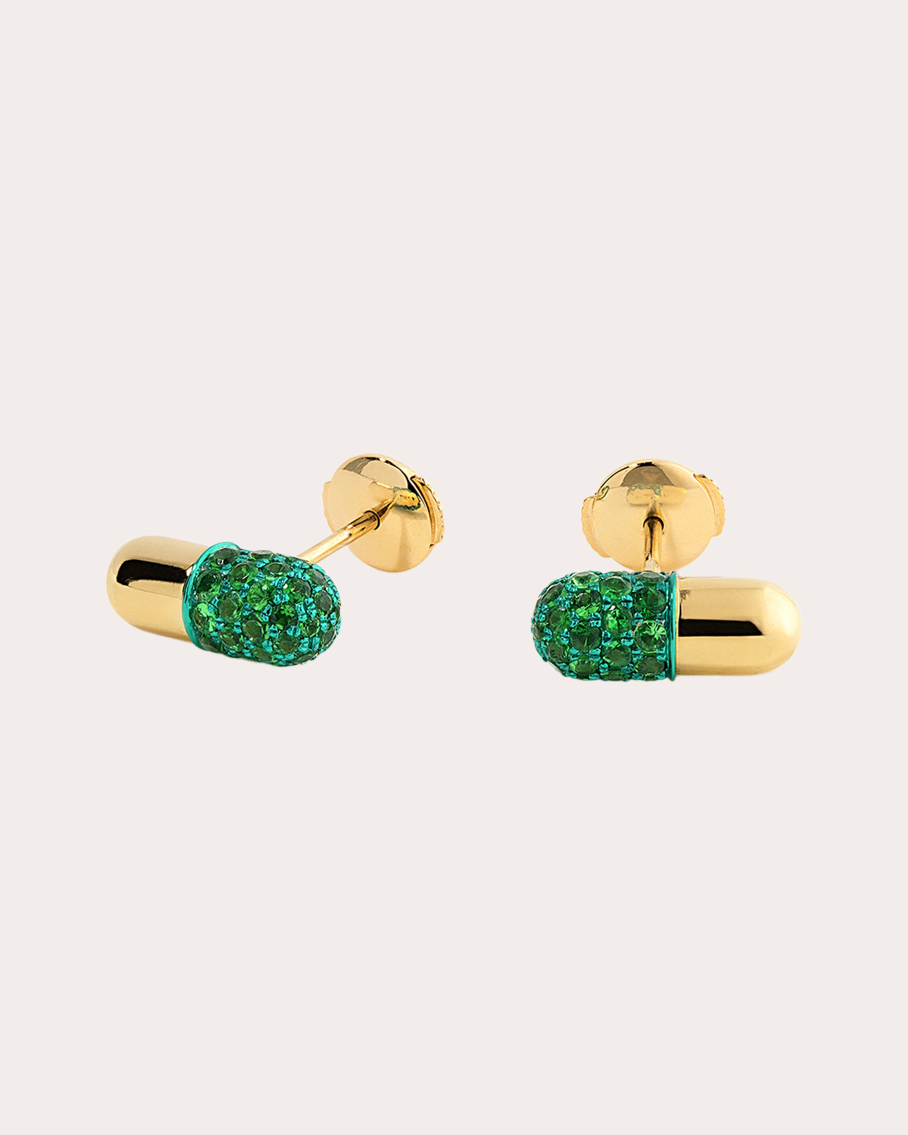 Tsavorite Garnet & 18k Gold Pill Stud Earrings