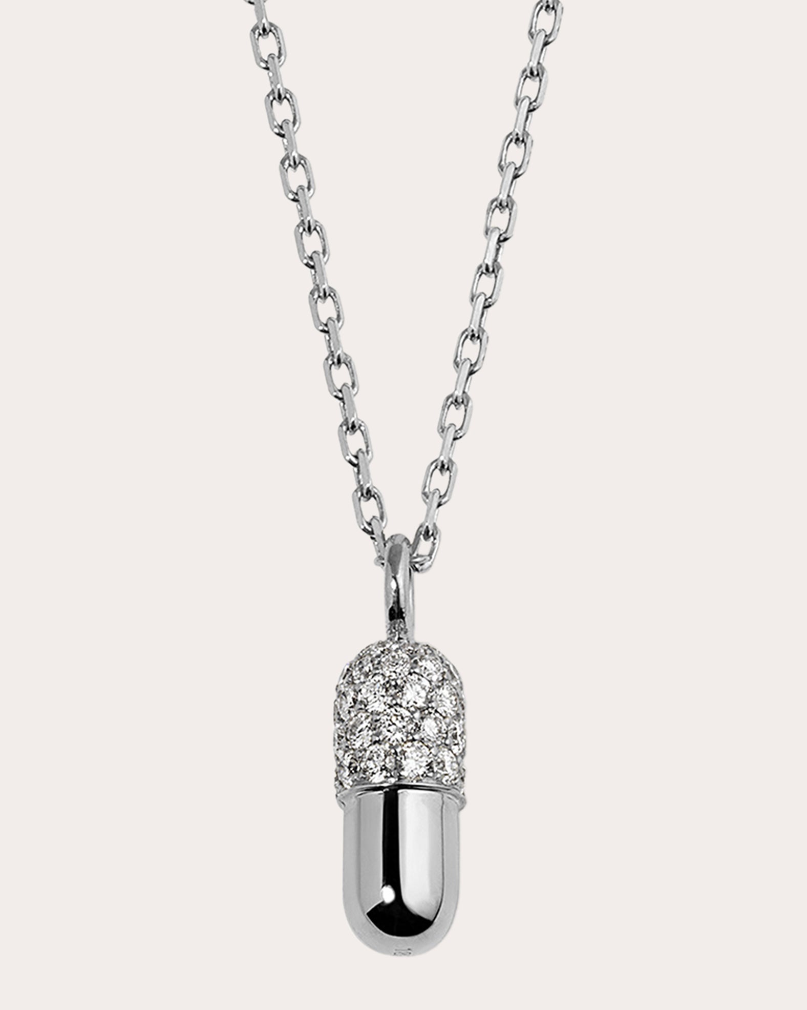 Diamond & 18k White Gold Mini Pill Pendant Necklace