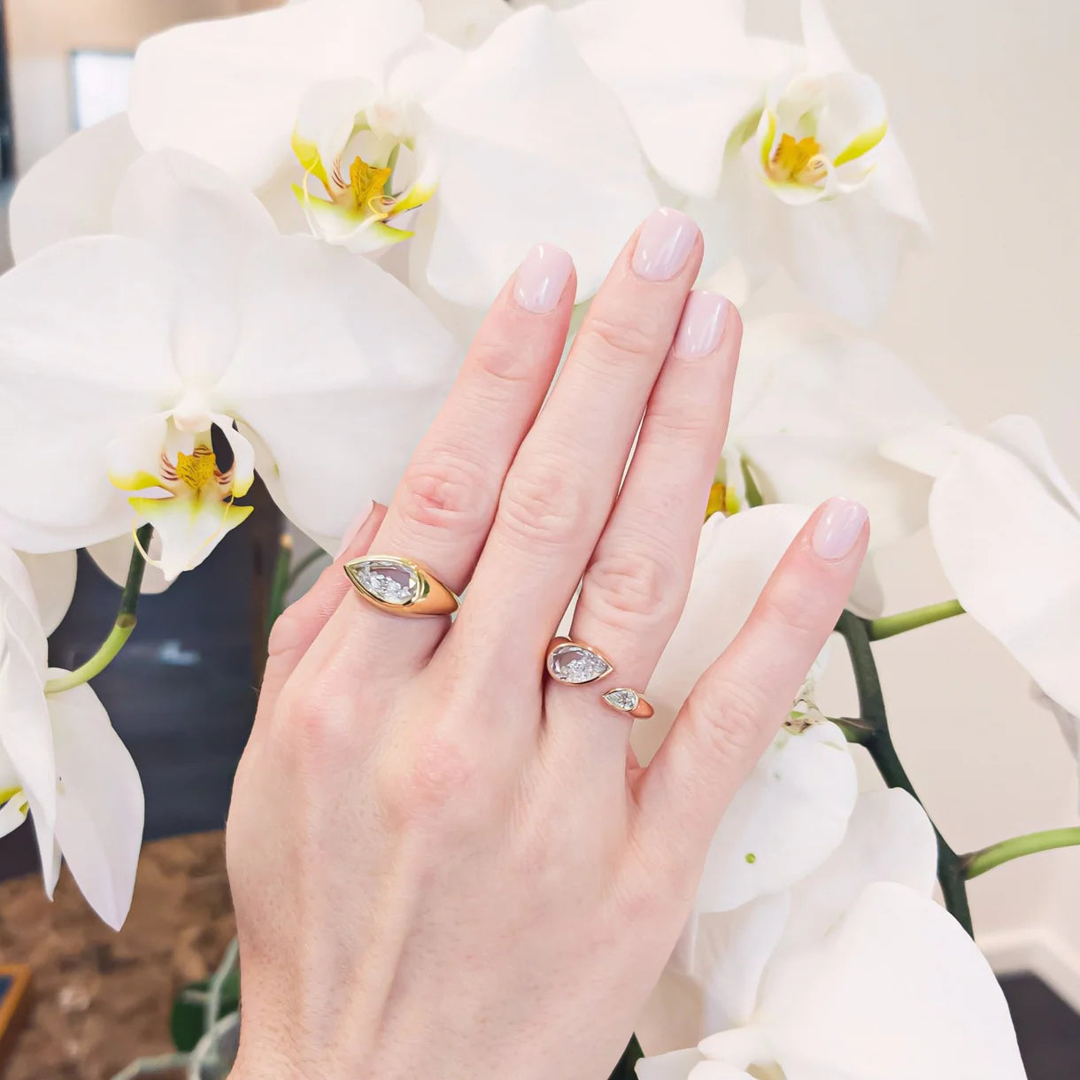 Diamond & 18k Rose Gold Plural Shaker Ring
