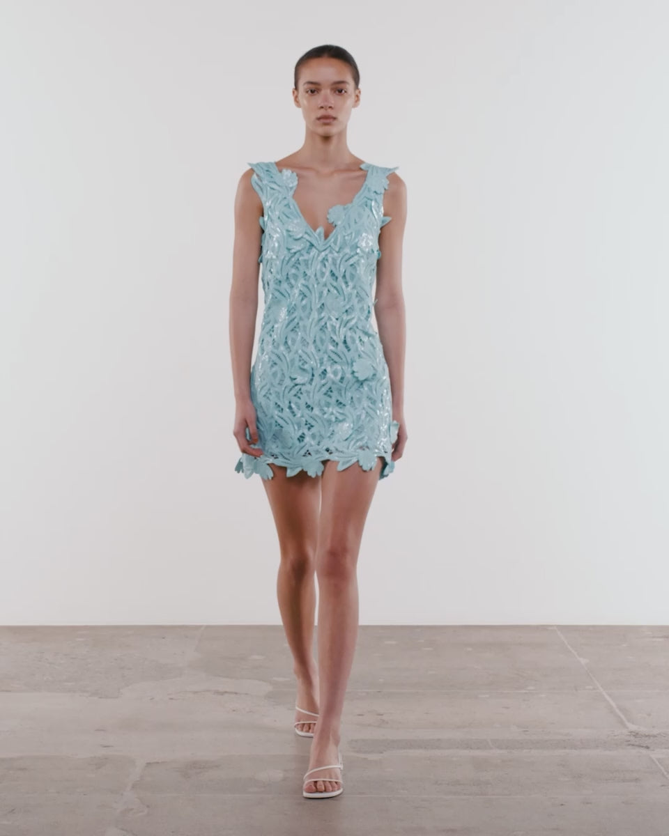 Raina Sequin Floral Lace Mini Shift Dress