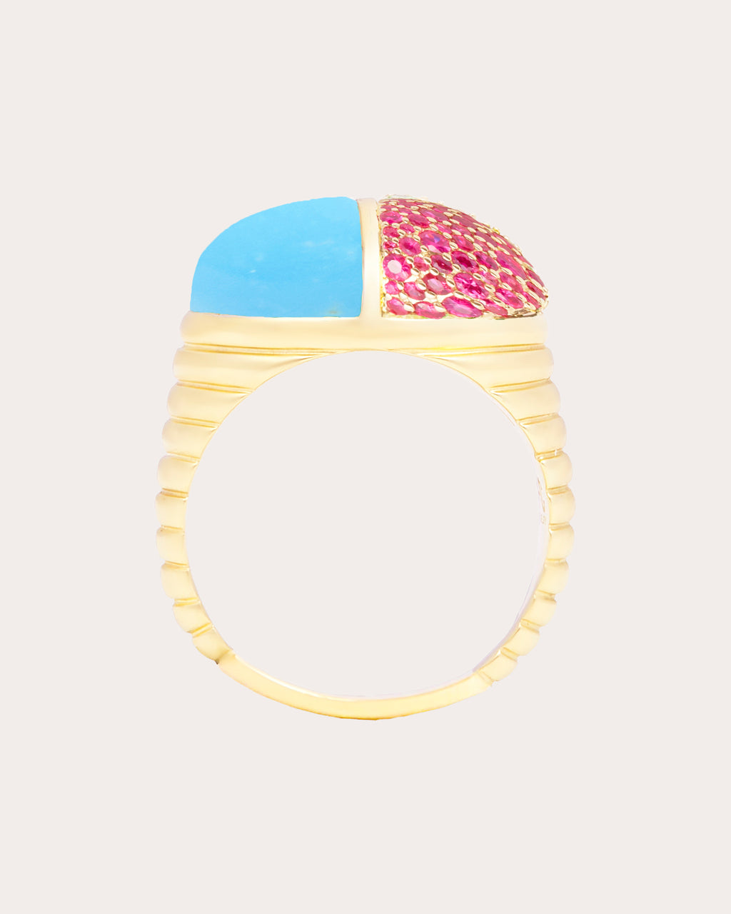 Pink Sapphire & Turquoise 14k Gold Found Cap Ring