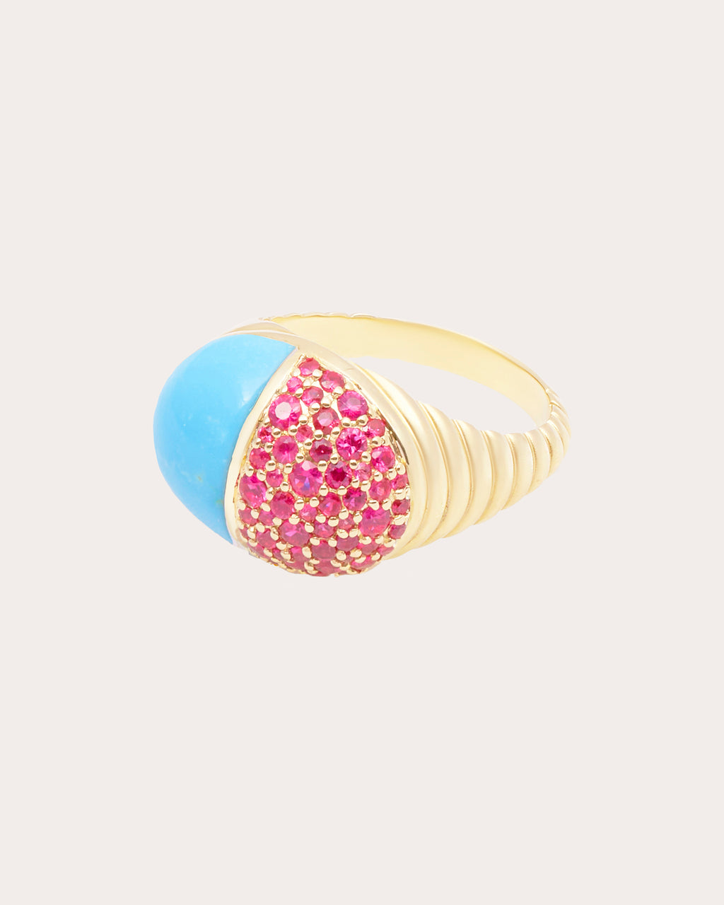 Pink Sapphire & Turquoise 14k Gold Found Cap Ring