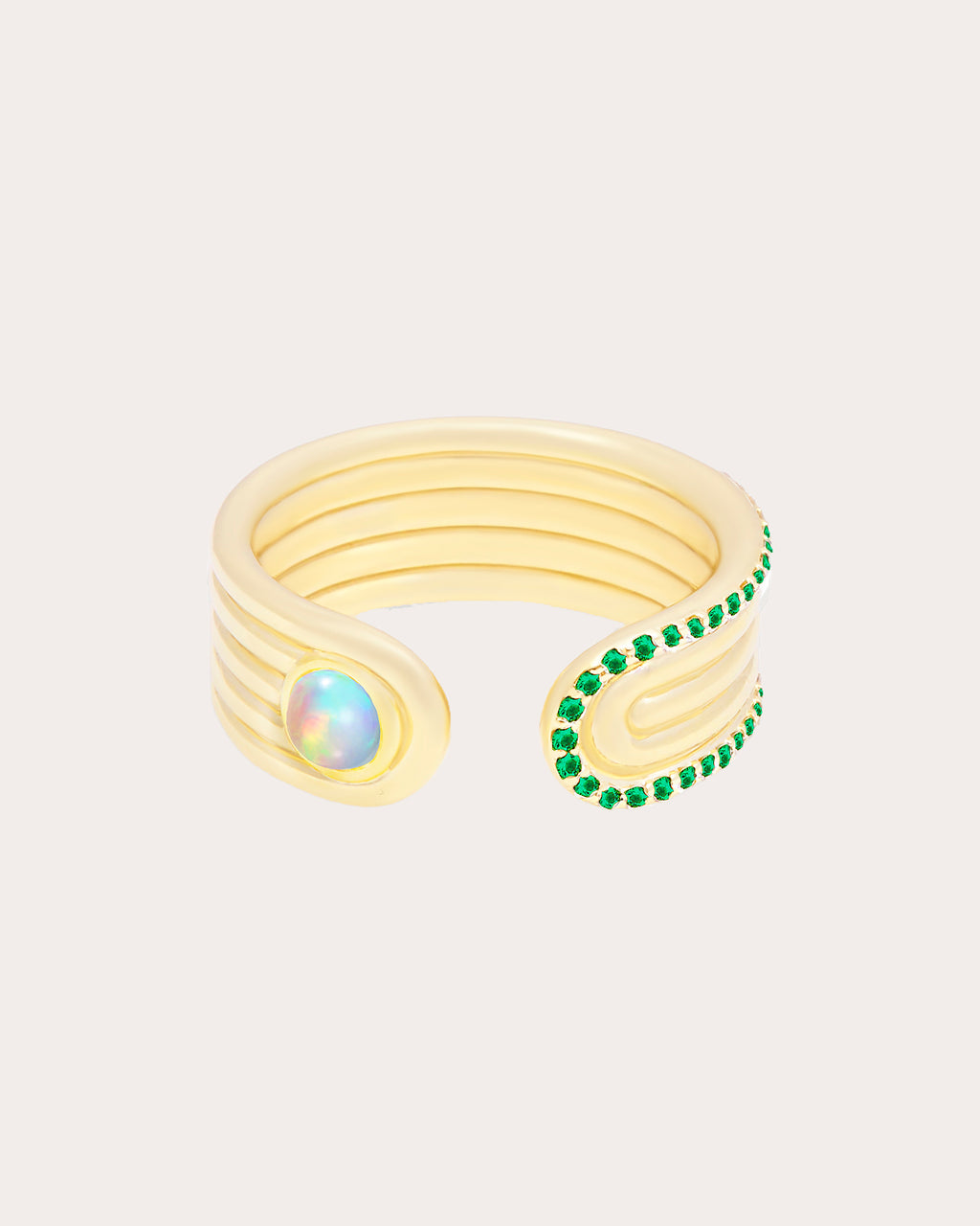 Tsavorite & Opal Found Ribbed Open Ring