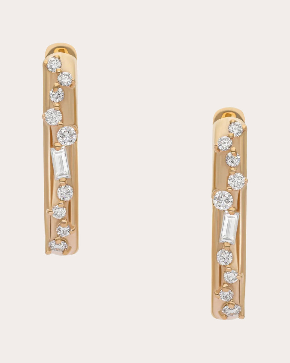 Diamond & 14k Gold Rivulet Reflections Huggie Earrings