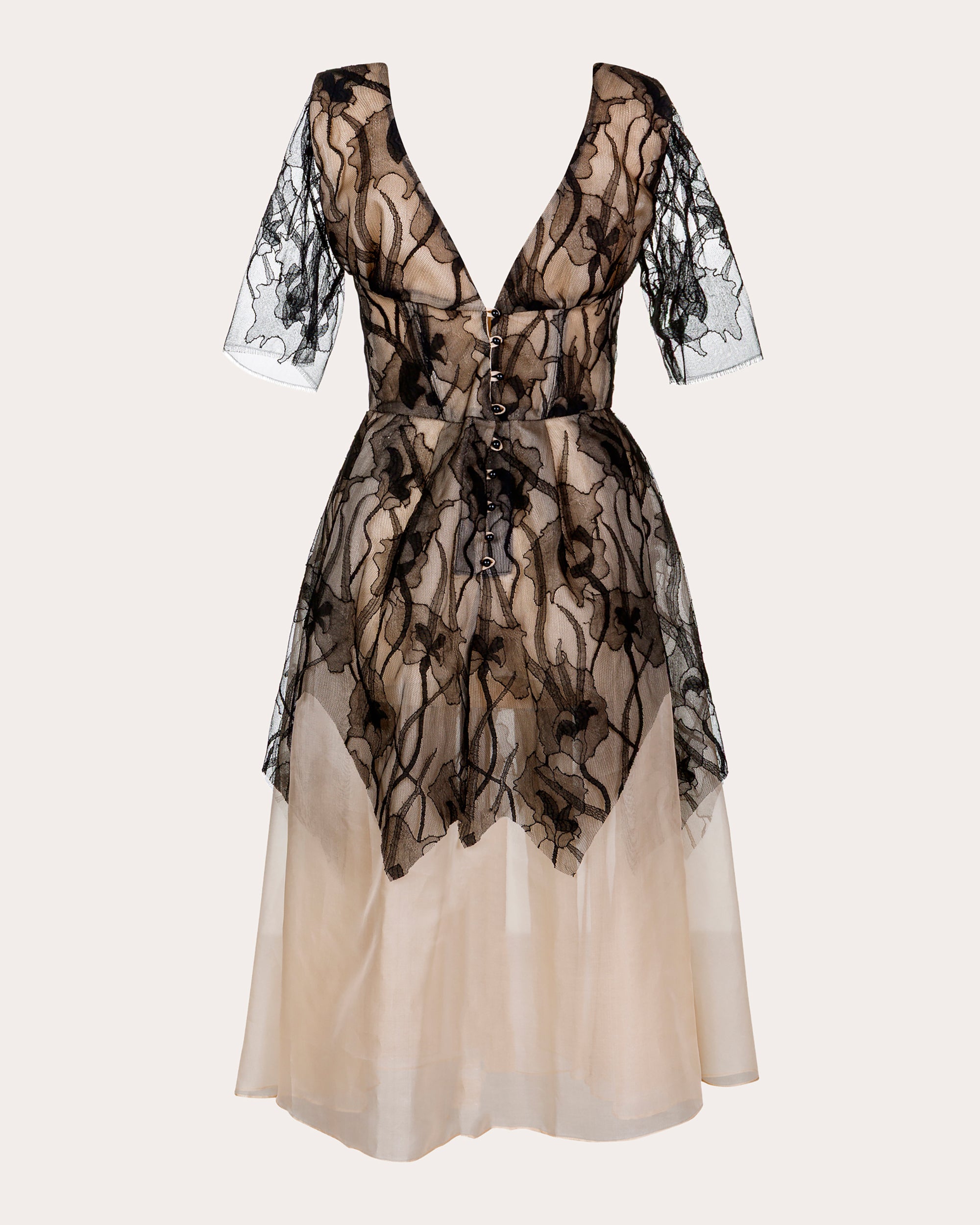 Lea Silk Organza Lace Corset Midi Dress