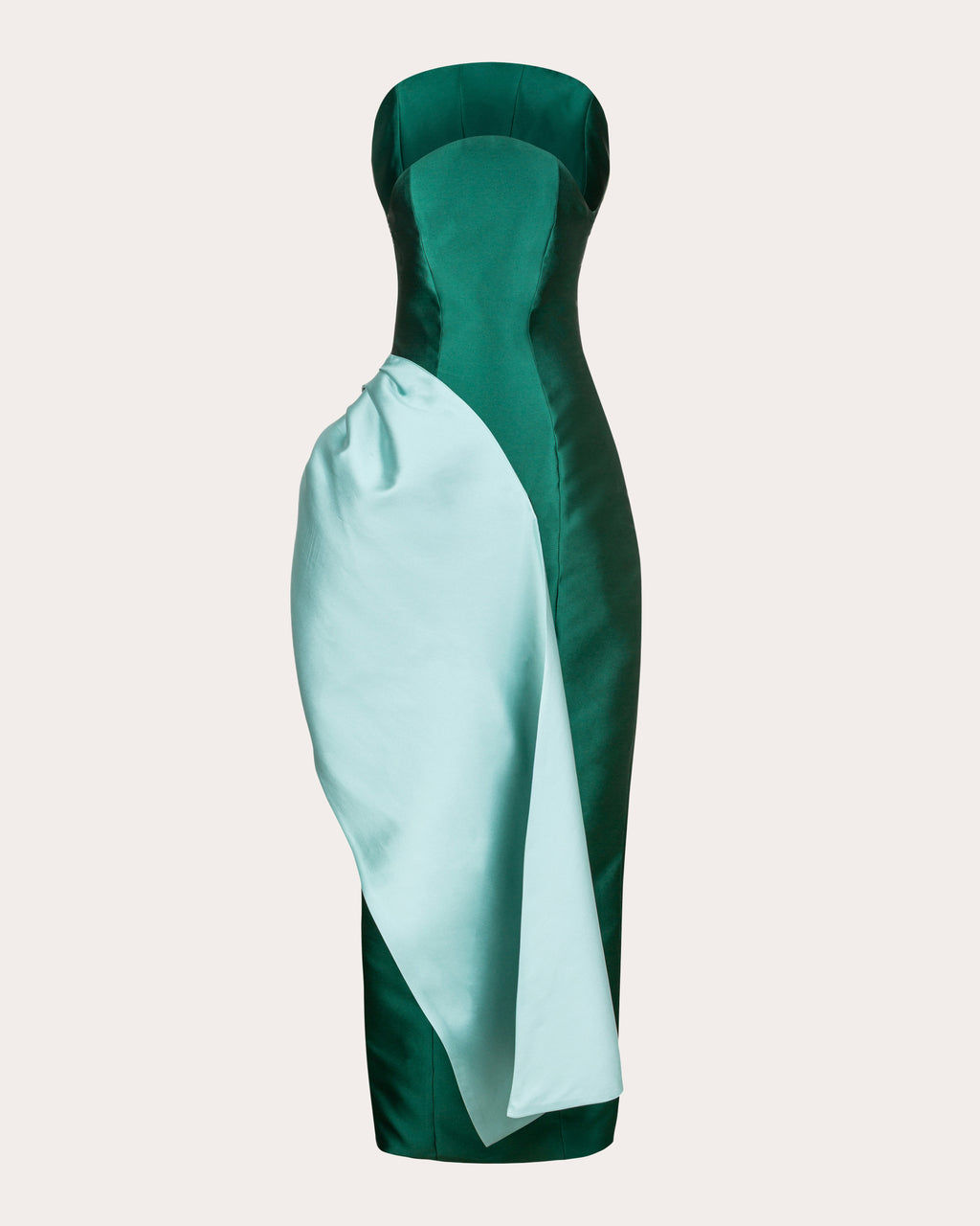 Pearl Satin Gathered Drape Strapless Dress