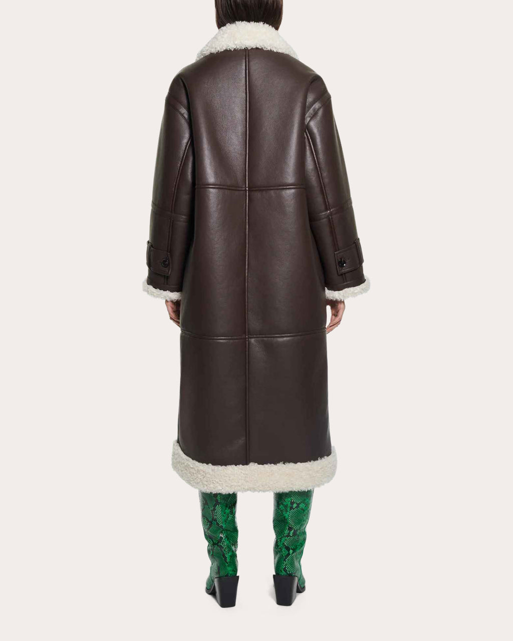 Hayley Faux Leather Shearling Double-Breasted Coat