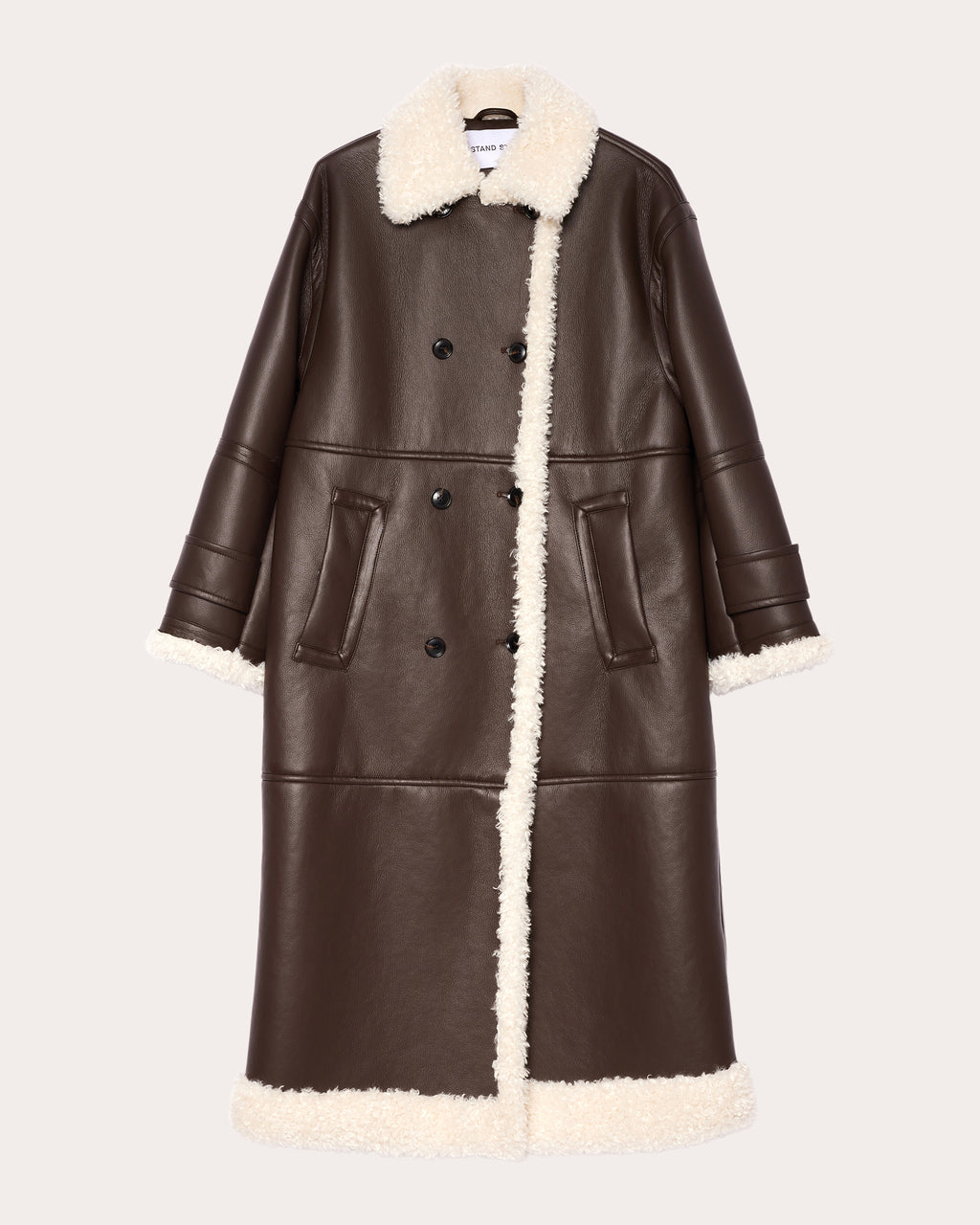Hayley Faux Leather Shearling Double-Breasted Coat