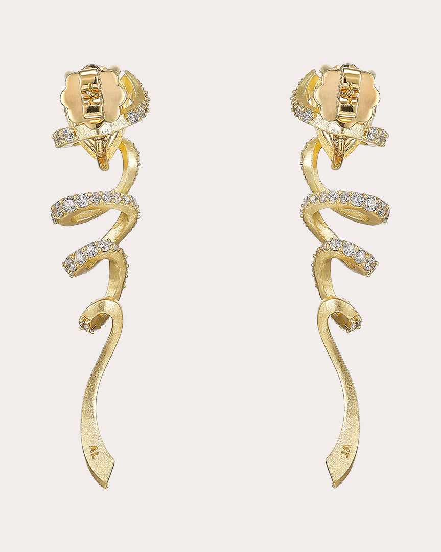Ribbon Twirl 18K Gold and Rhodium Vermeil Aluminum and Lab-Grown Diamond Earrings