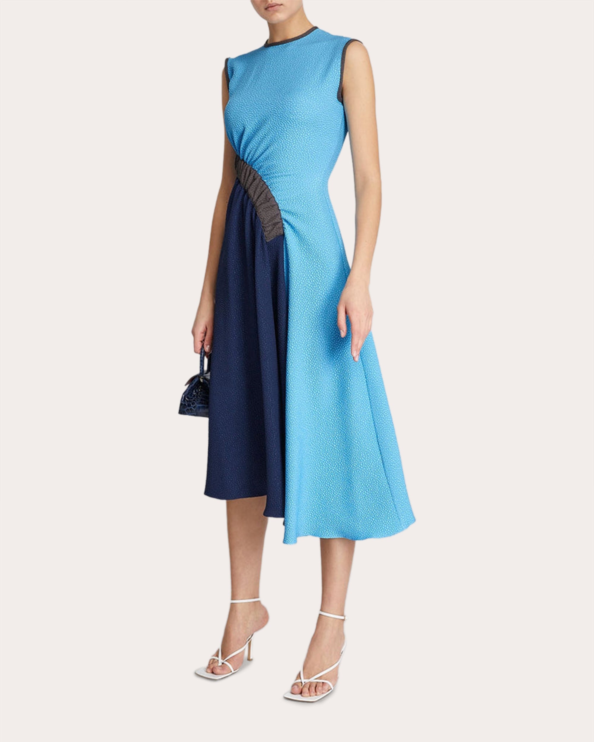 Pina Jacquard Ruched Drape Midi Dress