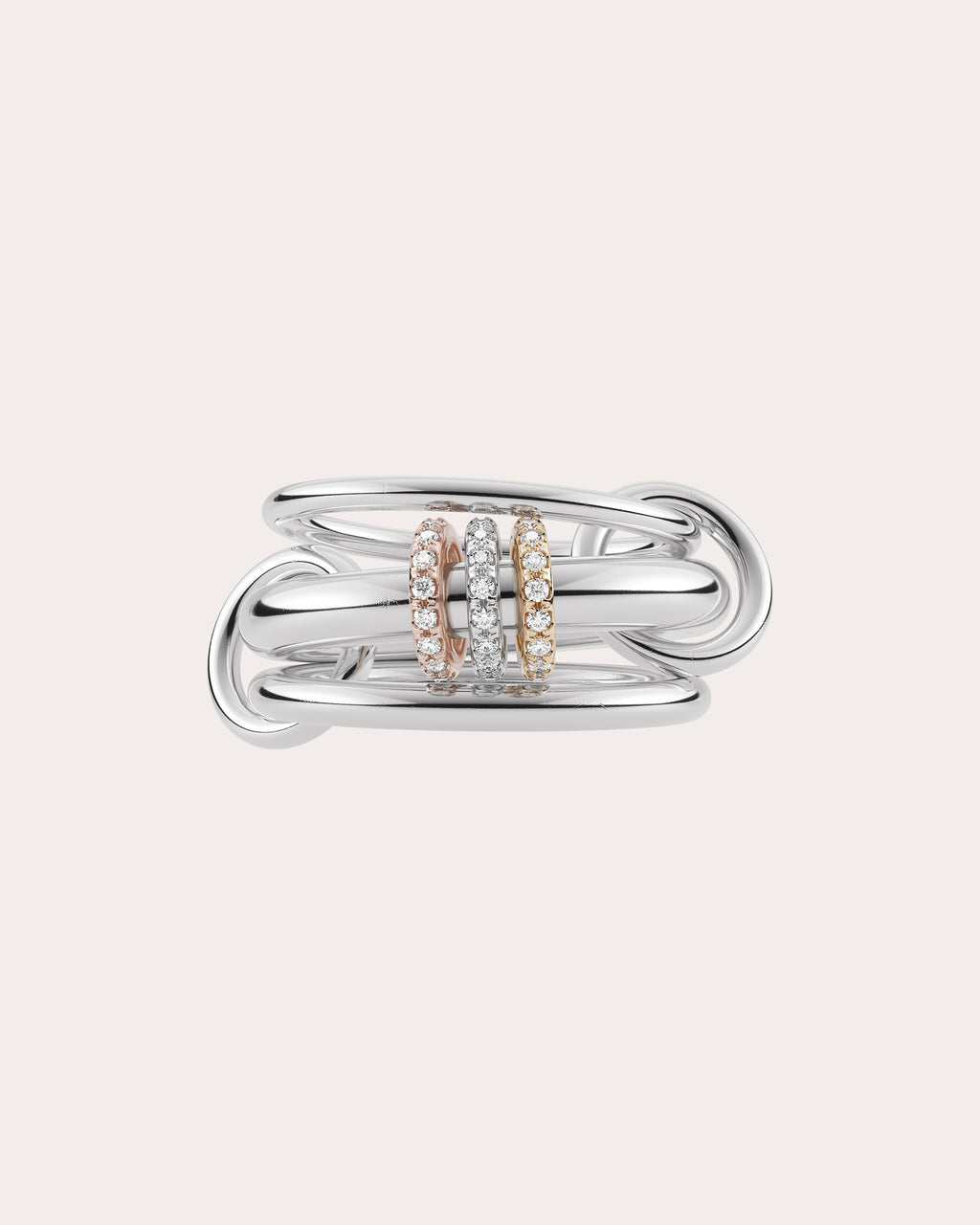 Diamond & 18k Gold Tri-Tone Gemini Pavé Ring