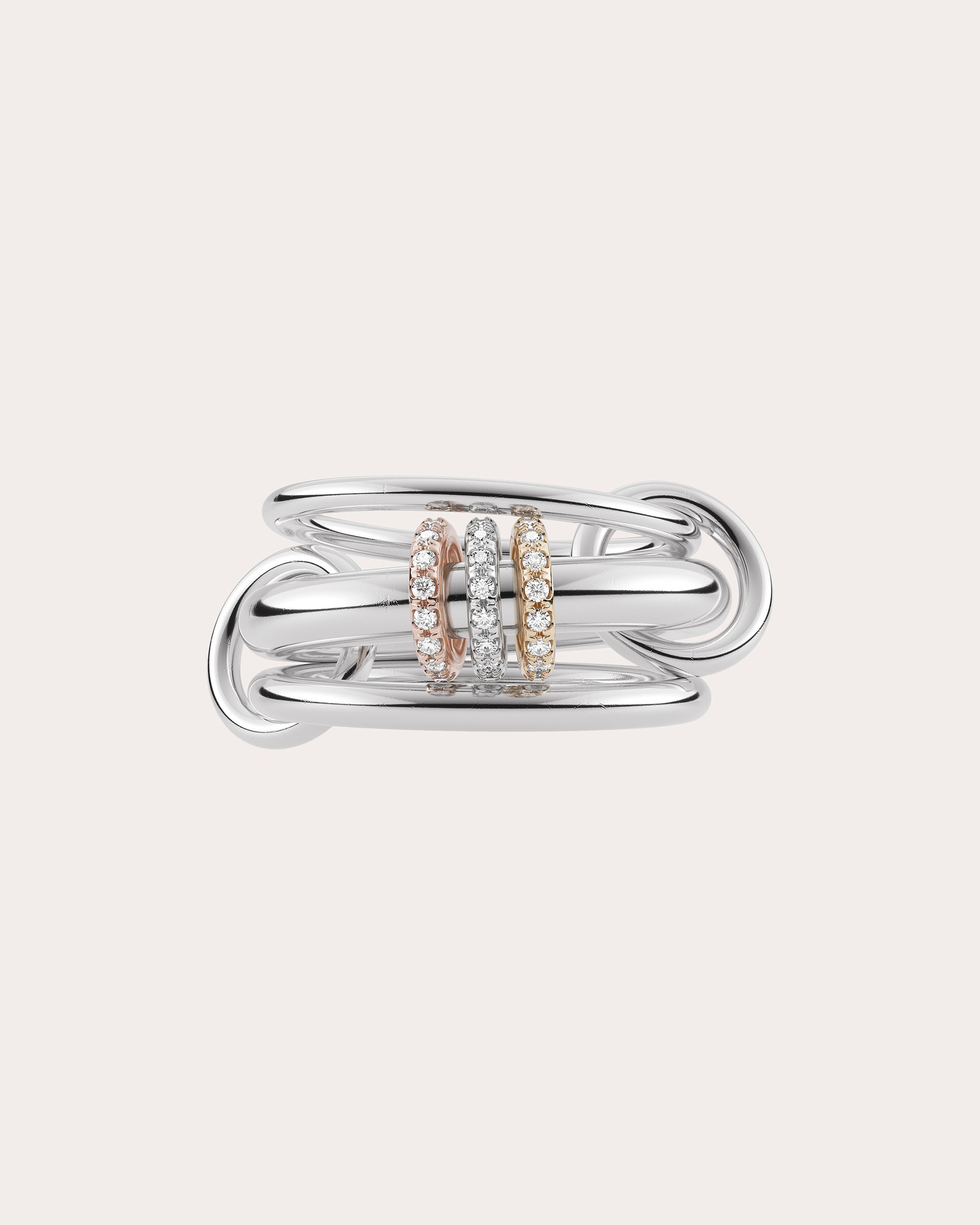 Diamond & 18k Gold Tri-Tone Gemini Pavé Ring