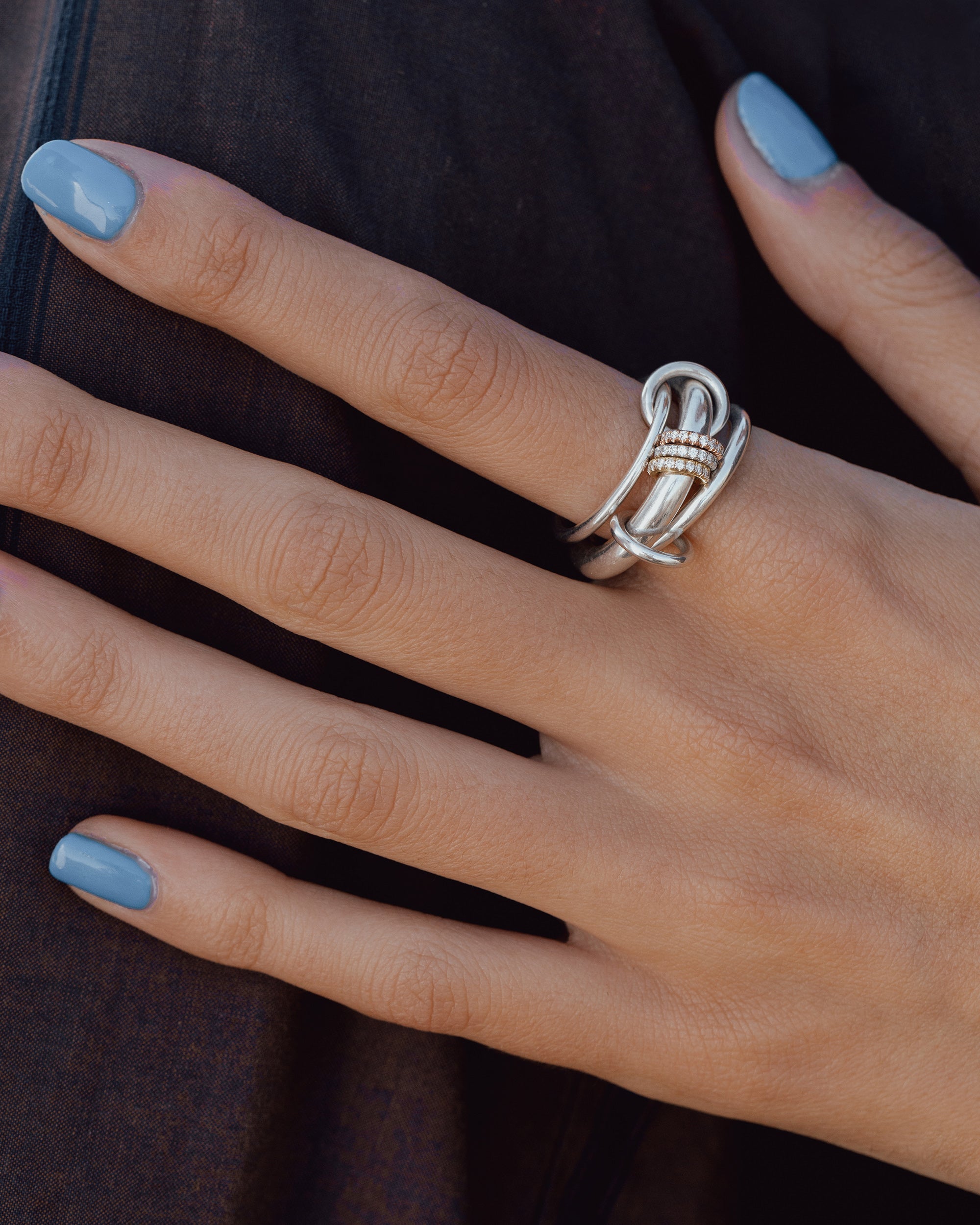 Diamond & 18k Gold Tri-Tone Gemini Pavé Ring